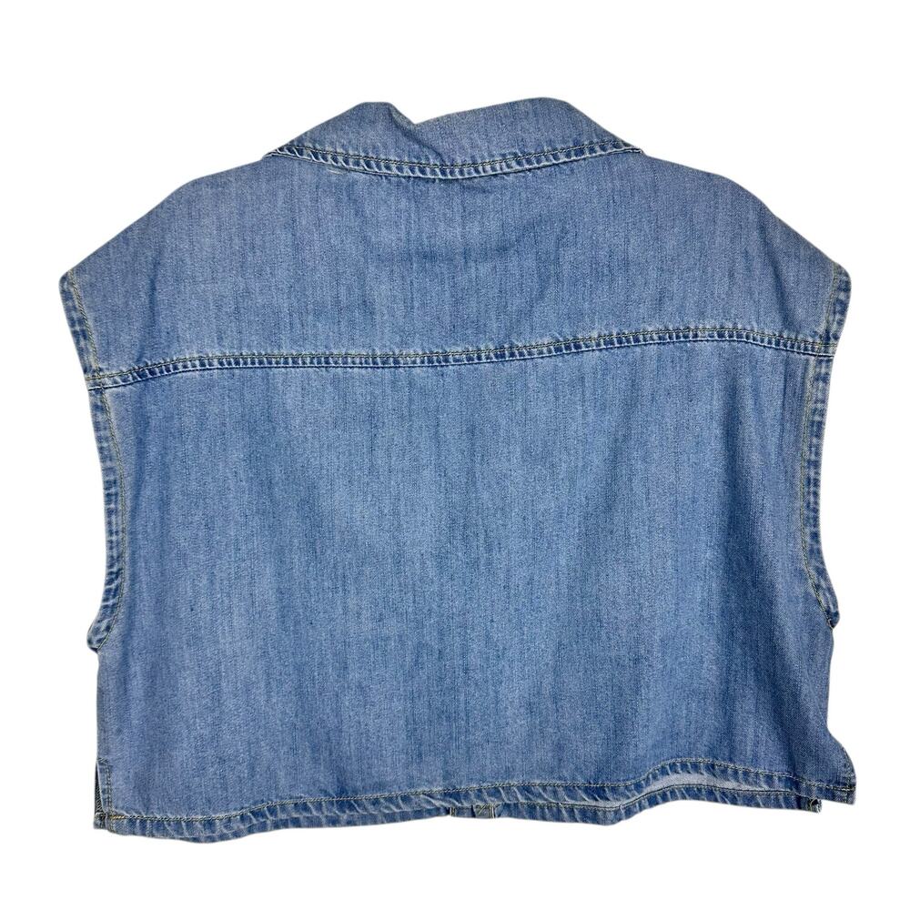 Marble Patch Pocket Reworked Chambray Denim Sleeveless Crop Top Sz XL - Picture 3 of 6